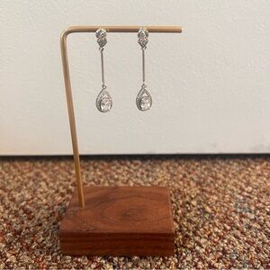 Silver tone drop crystal rhinestone sparkle dangle earrings bar dainty bling